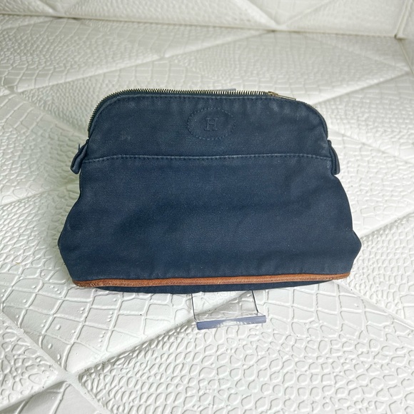 Hermes Navy Small Fabric Cosmetic Pouch Bag - Picture 2 of 12